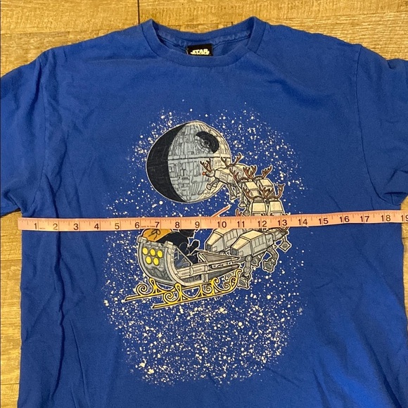 Blue Graphic T-Shirt with Santa and Moon Design - Picture 5 of 9